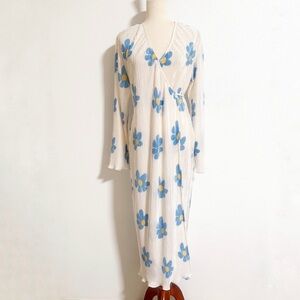 Eight Paris Y2K Pleated Satin Daisy Print Wrap Maxi Dress